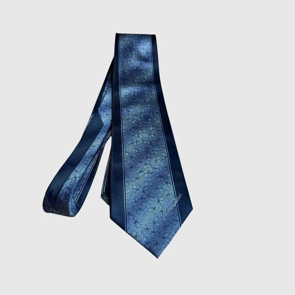 Nina Ricci Luxury Silk Neck Tie Ombre Metallic Silver Gray